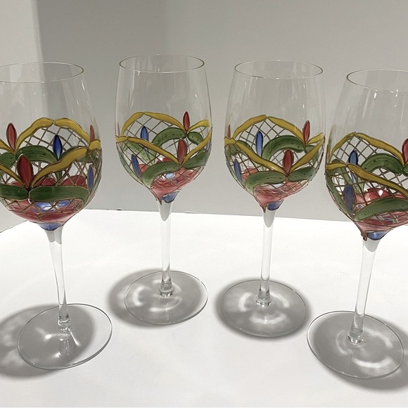 Orleans Romanian Crystal Wine Glasses Colorful Vibrant Hand-Painted Set of 4 - Picture 4 of 13